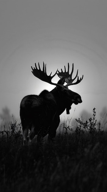 Free photo moose in the wild in black and white