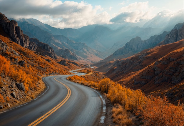 Free Photo mountain winding road during autumn