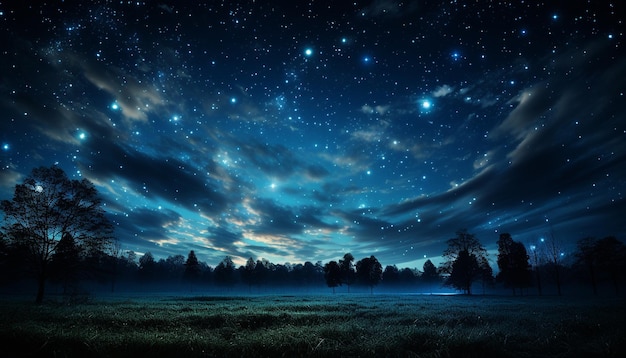 Free photo mysterious night sky illuminates tranquil starry landscape generated by artificial intelligence