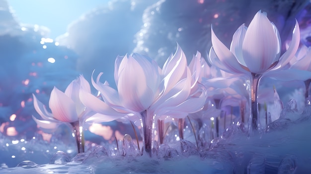 Free Photo mystical 3d flowers with abstract world