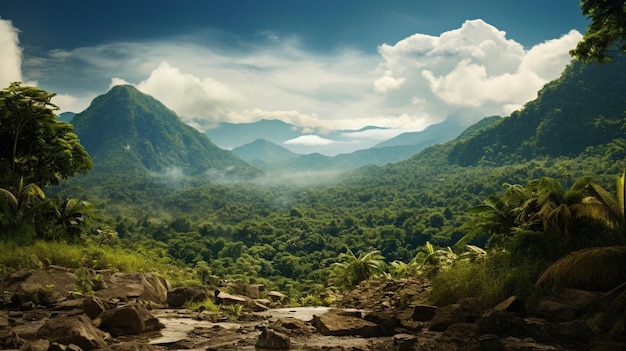 Free photo a natural clearing in the jungle revealing a breathtaking panoramic view of distant mountain ranges