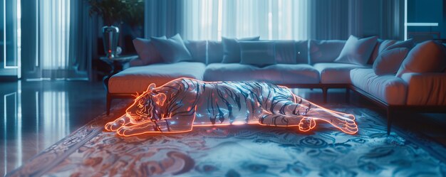 Neon hologram of tiger