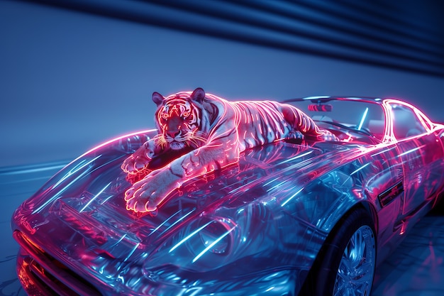 Neon hologram of tiger