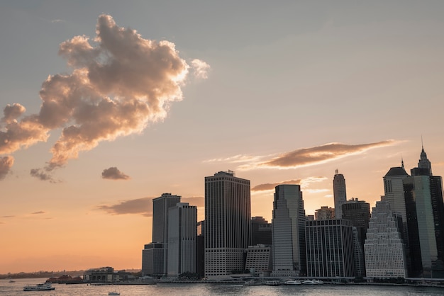 Free Photo new york city financial district with clouds