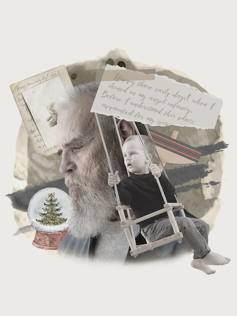 Free photo old man and childhood memories collage