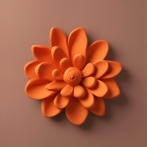 Foto gratuita fiore di carta arancione su sfondo marrone illustrazione del rendering 3d concetto minimo