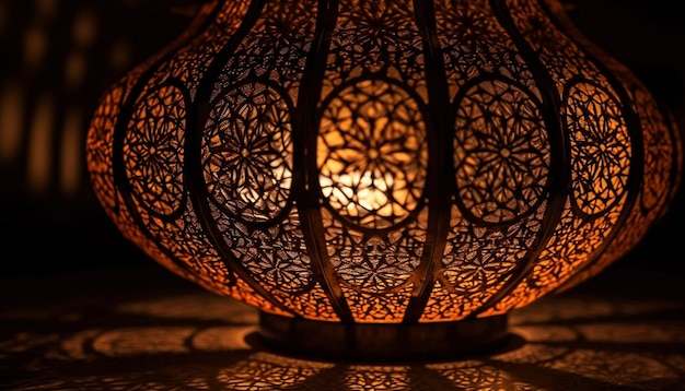 Ornate antique lantern illuminates Ramadan celebration outdoors generated by AI