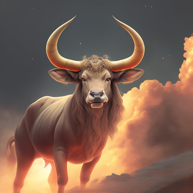 Free photo a painting of a bull with large horns