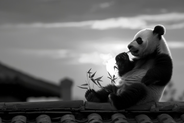 Free Photo panda bear portrait in black and white