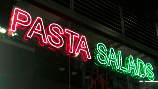 Pasta salads sign in neon lights 