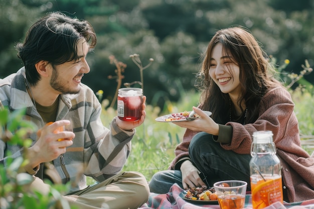 Free photo people enjoying a summer picnic day together outdoors