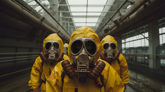 Free photo people in hazmat suits and masks at a nuclear power station