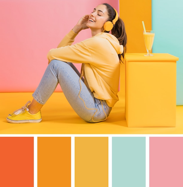 Free photo people posing with color swatches