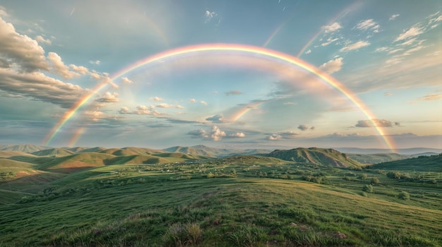 Free photo photorealistic rainbow with countryside nature landscape