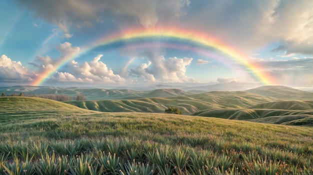 Foto gratuita arcobaleno fotorealistico con paesaggio naturale di campagna