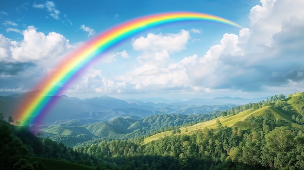 Free photo photorealistic rainbow with countryside nature landscape