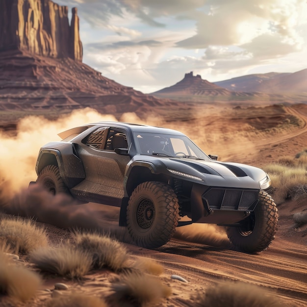 Free photo photorealistic view of off-road vehicle with nature terrain and weather conditions