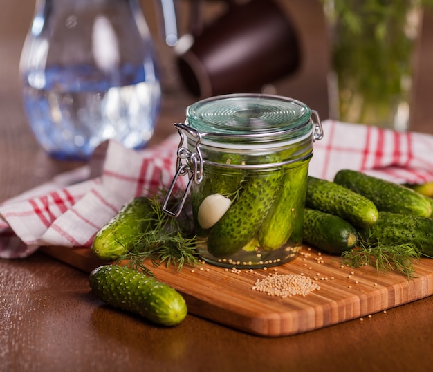 Free Photo pickled cucumbers in glass jar