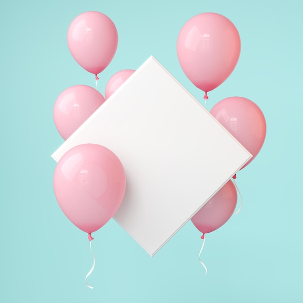 Free photo pink balloons with squared empty canvas