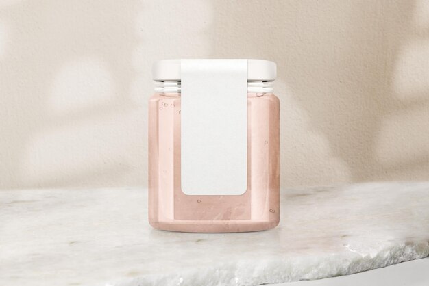 Pink jelly glass jar, food product packaging with design space