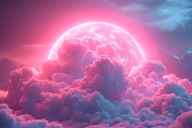 Free photo pink moon behind clouds in the sky ai generated