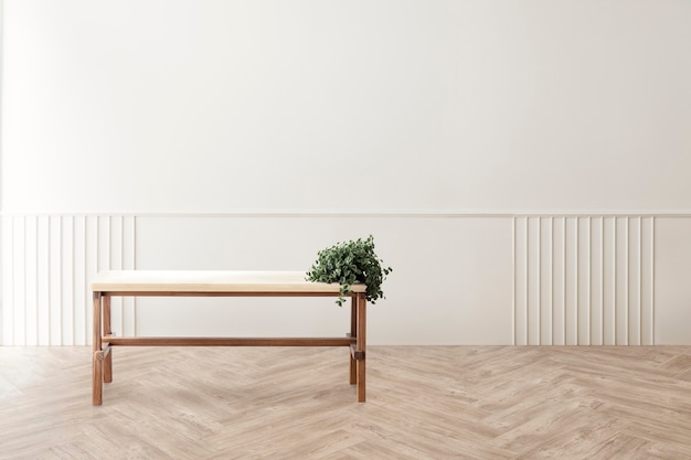 Free Photo plant on a wooden table in living room mockup