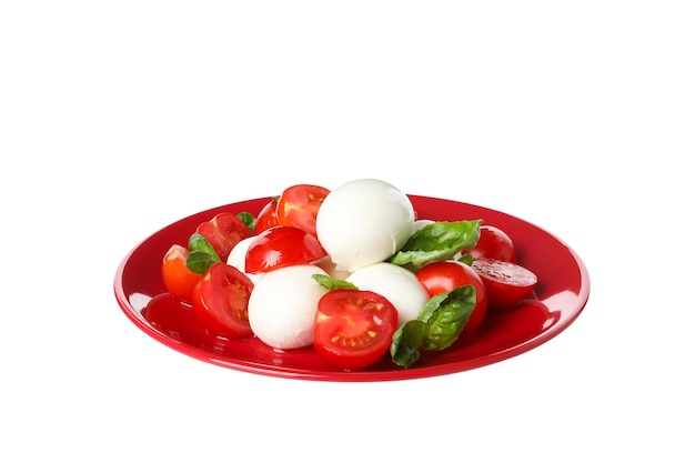 Free photo pngcaprese salad in a red bowl isolated on white background