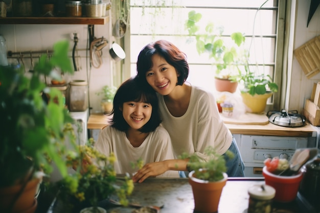 Free photo portrait of adult affectionate mother and daughter