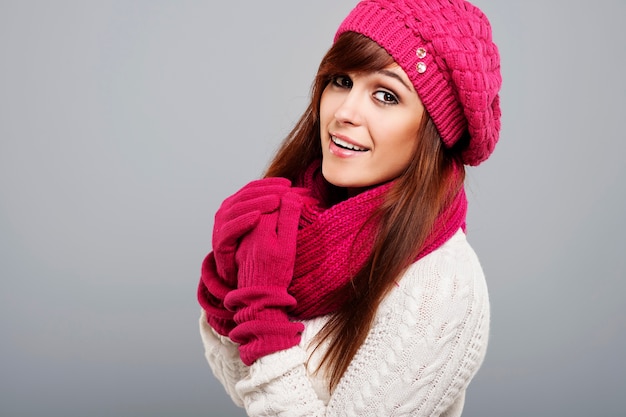 Portrait of beautiful woman in winter clothes