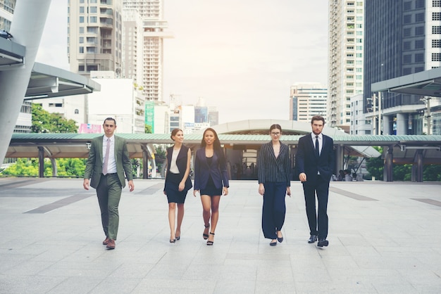 Free Photo portrait of business people worker team outside.