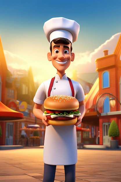 Free Photo portrait of chef or cook holding fast food burger