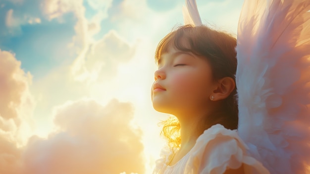 Free Photo portrait of human being depicted with angel wings