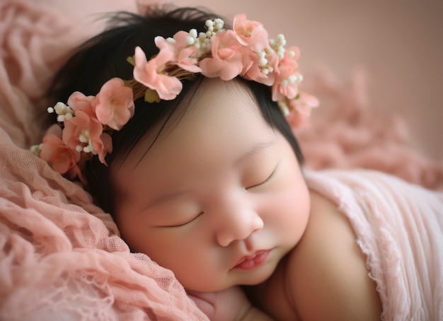 Free photo portrait of newborn baby with flowers