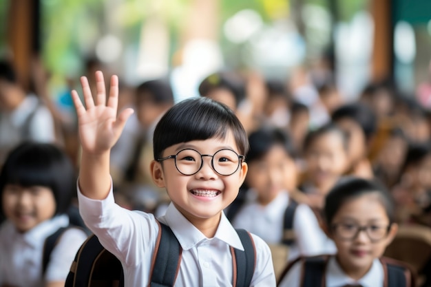 무료 사진 학교에 다니는 어린 소년 학생의 초상화