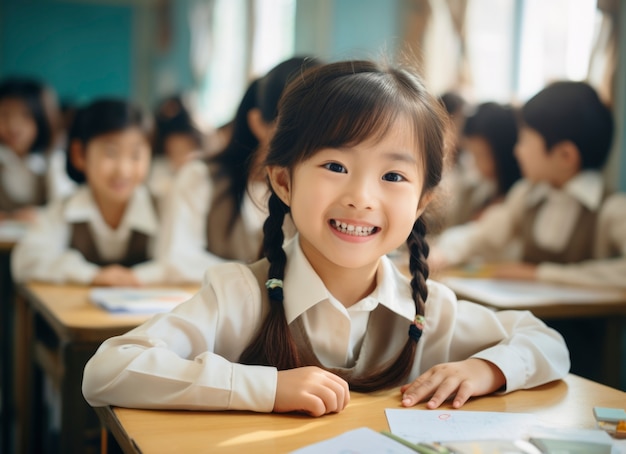 무료 사진 학교에 다니는 어린 소녀 학생의 초상화