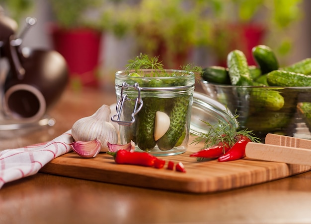 Free Photo preparing pickled cucumbers in the kitchen