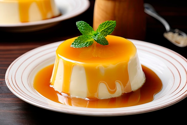 Free Photo pudding caramel or caramel custard on wooden table