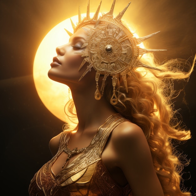 Radiant depiction of empowered female sun goddess