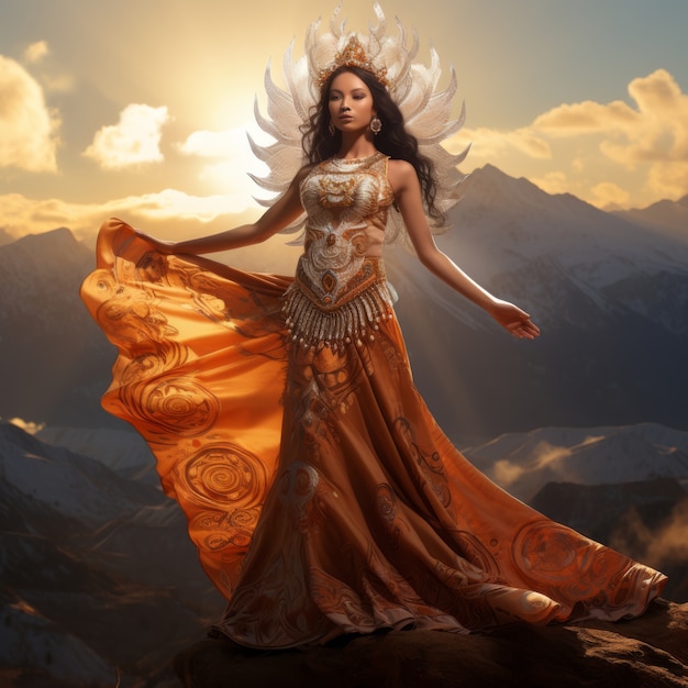 Radiant depiction of empowered female sun goddess