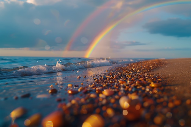 Foto gratuita l'arcobaleno su un paesaggio di spiaggia