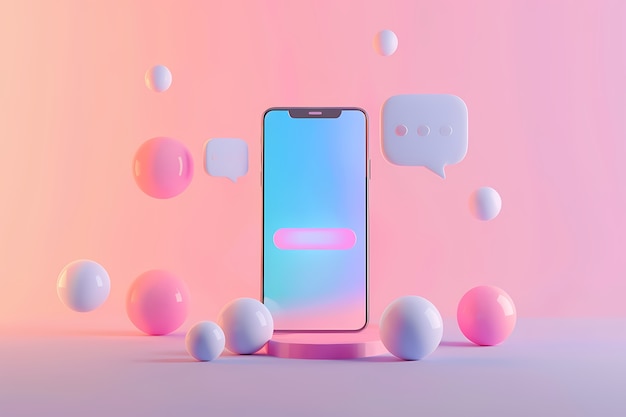 Realistic phone in studio social media concept