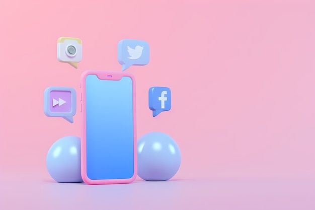 Realistic phone in studio social media concept