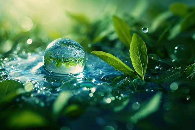 Free Photo realistic water drop with an ecosystem