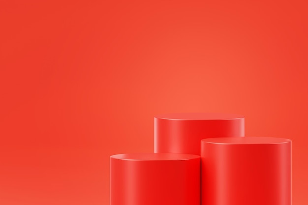 Free photo red cylinder stand podium product display scene pedestal platform geometric abstract background empty backdrop studio for product placement 3d rendering