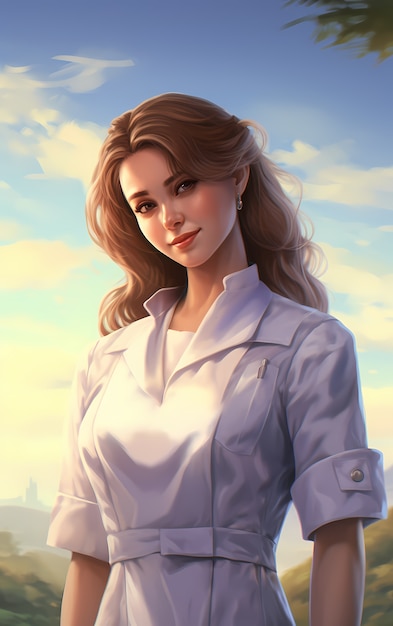 Rendering of portrait of anime doctor