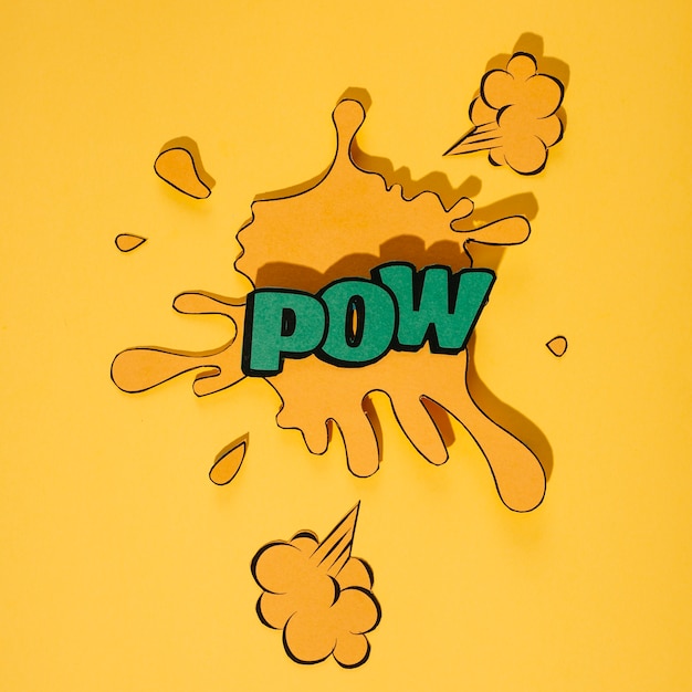 Free Photo retro art of pow green word on yellow splash background