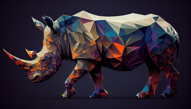 A rhinoceros is depicted in a low poly style.