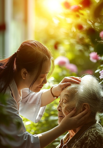 Scene from care job with senior patient being take care of