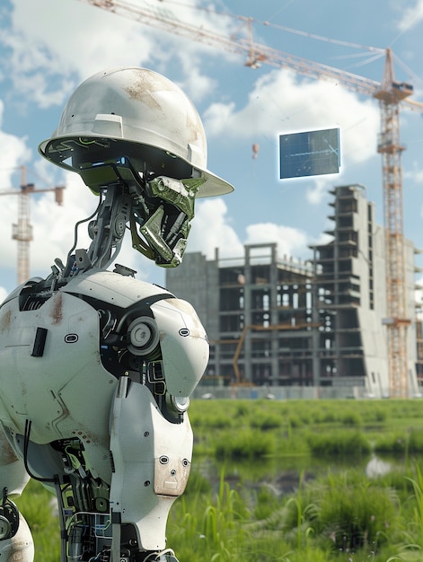 Free photo scene with futuristic robot used in the construction industry