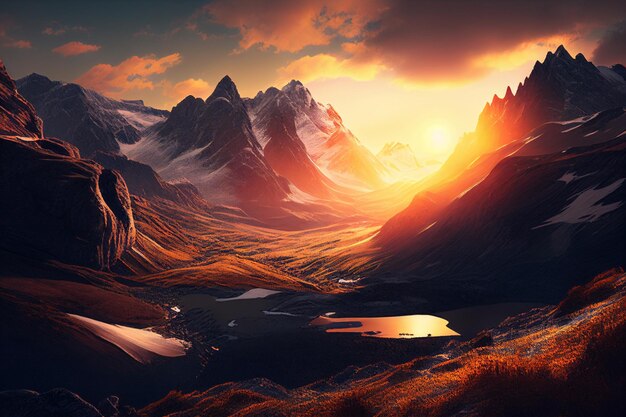 Scenic sunrise in the high mountains of the alpes generative ai